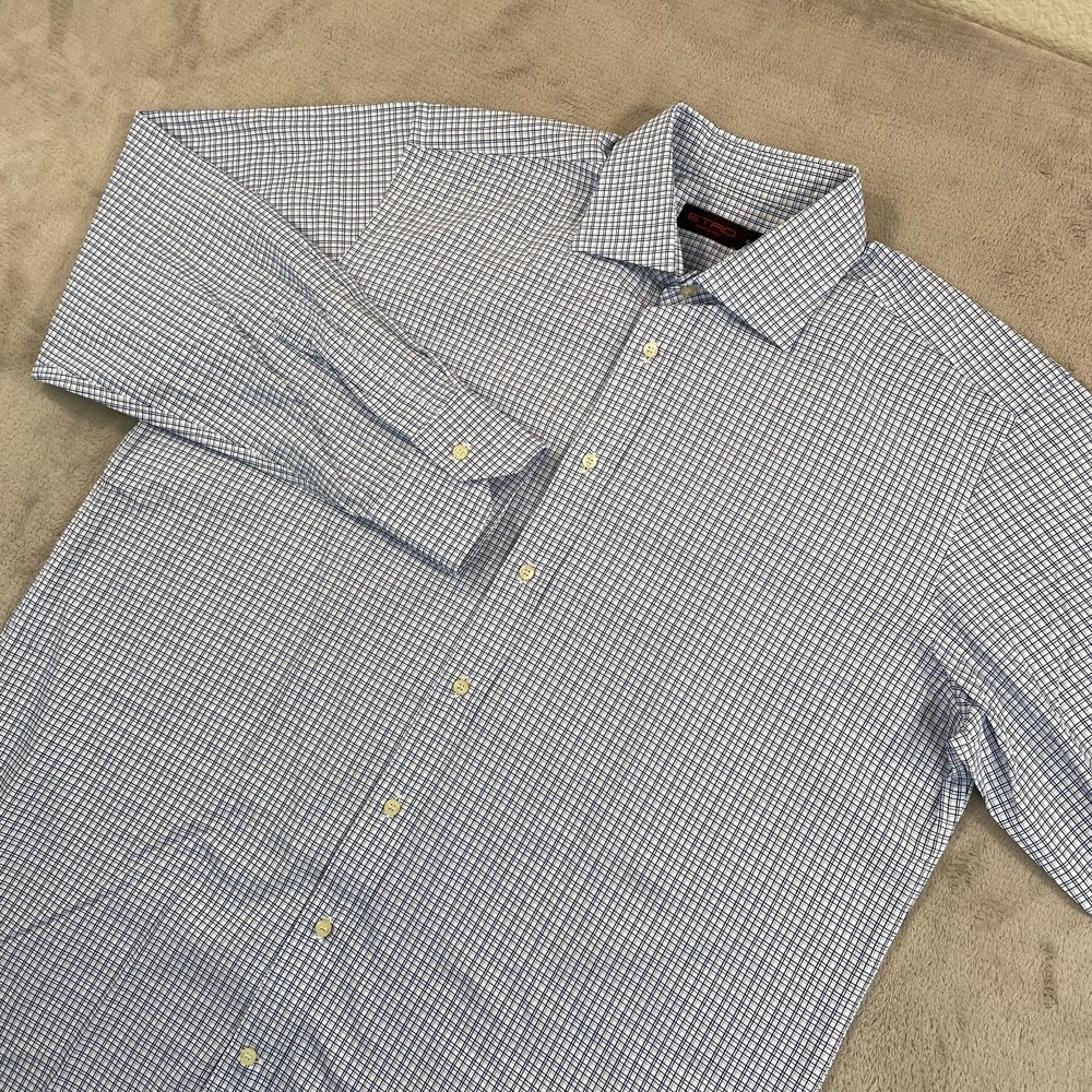 ETRO Dress Shirt Men 44 17 Blue Plaid Long Sleeve Designer Made in Italy CEO